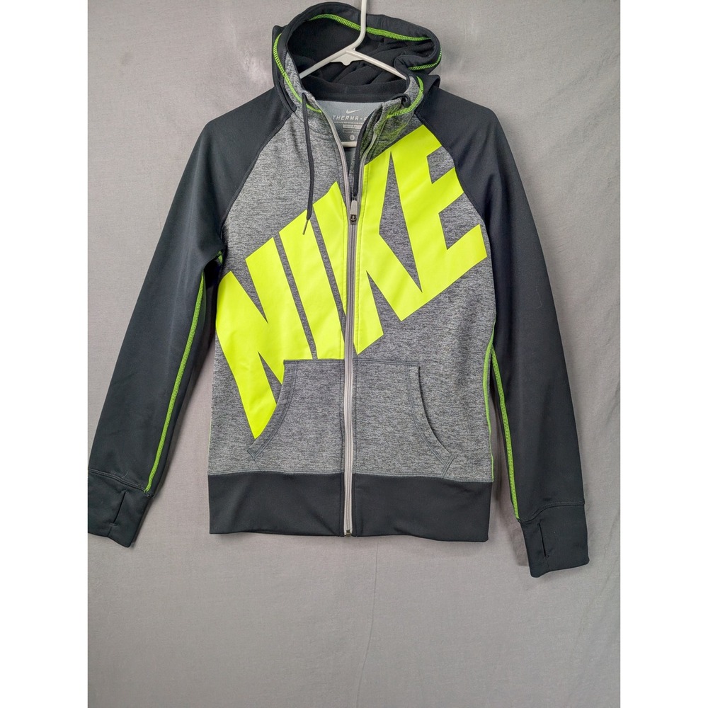 Nike Therma-FIT Full Zip Hoodie Gray Black Neon Yellow Mens Small